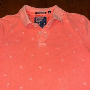 Superdry Orange Pique Polo Shirt with Palm Pattern